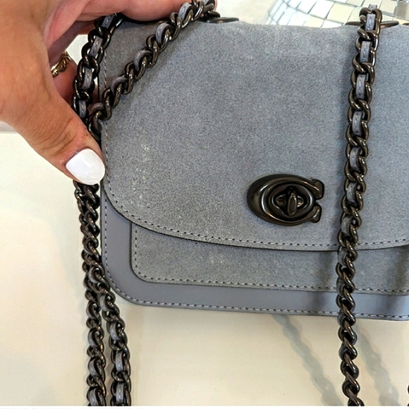 COACH MADISON GRAY PEBBLE LEATHER & SUEDE CROSSBODY BAG NWT W/DUSTBAG RARE - Picture 6 of 16